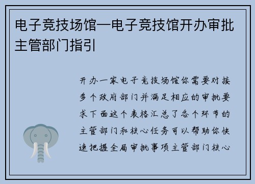电子竞技场馆—电子竞技馆开办审批主管部门指引